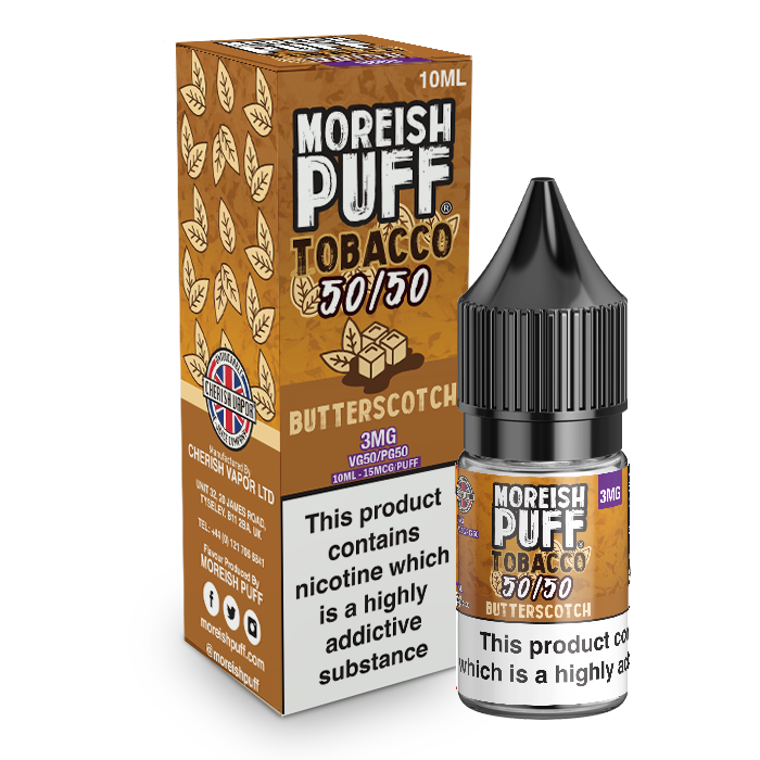 Moreish Puff Tobacco 50/50: Butterscotch Tobacco 10ml E-Liquid