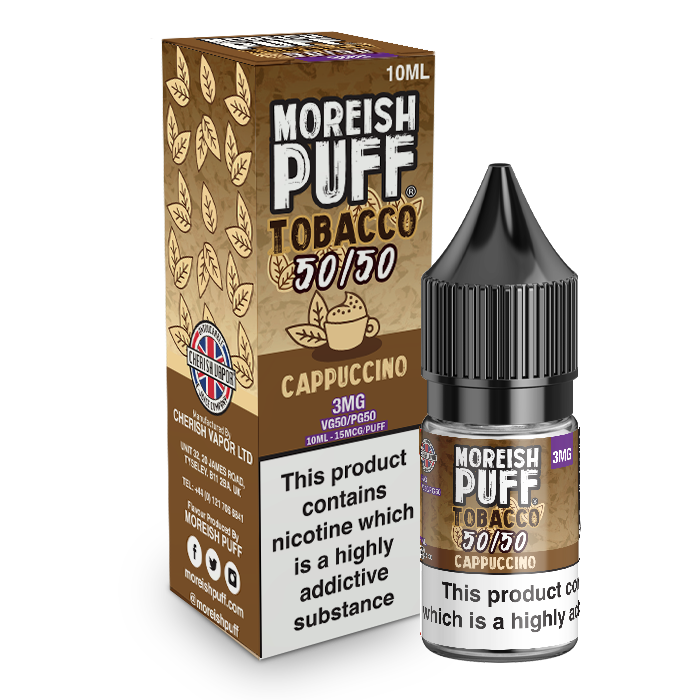 Moreish Puff Tobacco 50/50: Cappuccino Tobacco 10ml E-Liquid