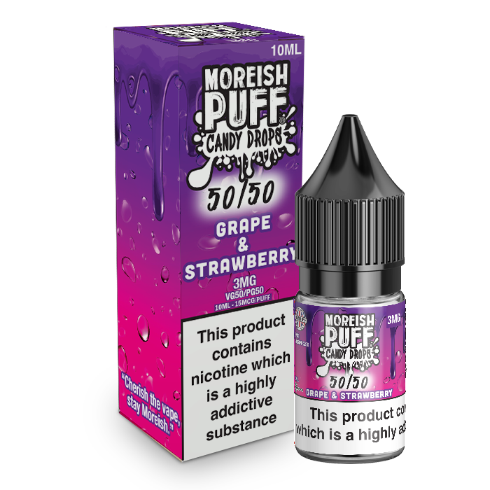 Moreish Puff Candy Drops 50/50: Grape and Strawberry Candy Drops 10ml E-Liquid 3mg