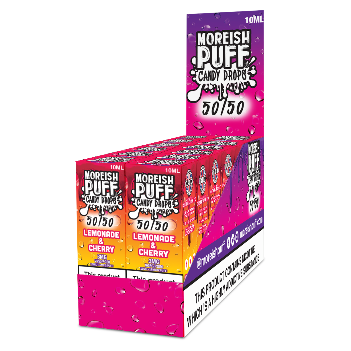 Moreish Puff Candy Drops 50/50: Lemonade and Cherry Candy Drops 10ml E-Liquid