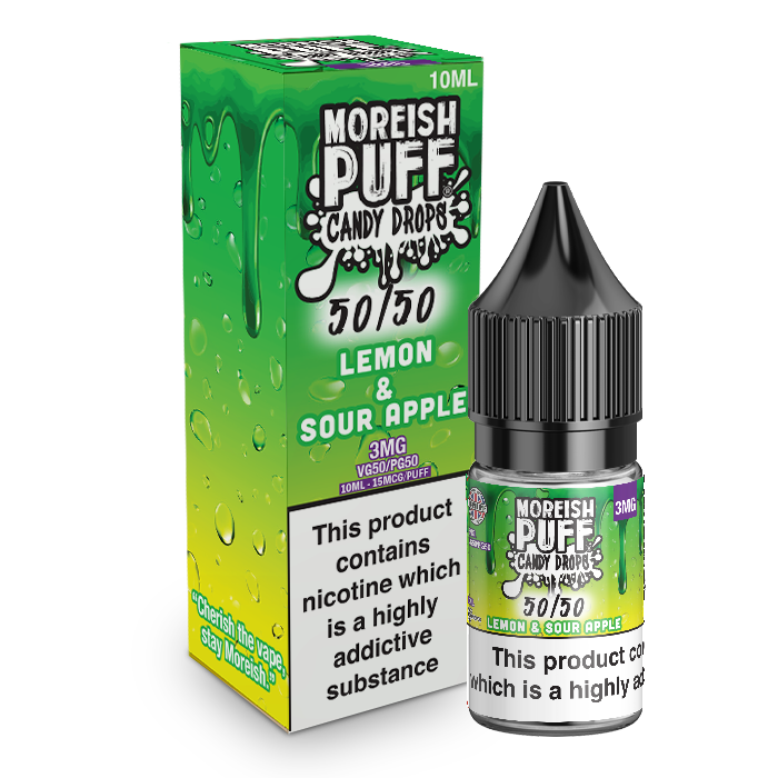 Moreish Puff Candy Drops 50/50: Lemon and Sour Apple Candy Drops 10ml E-Liquid 3mg