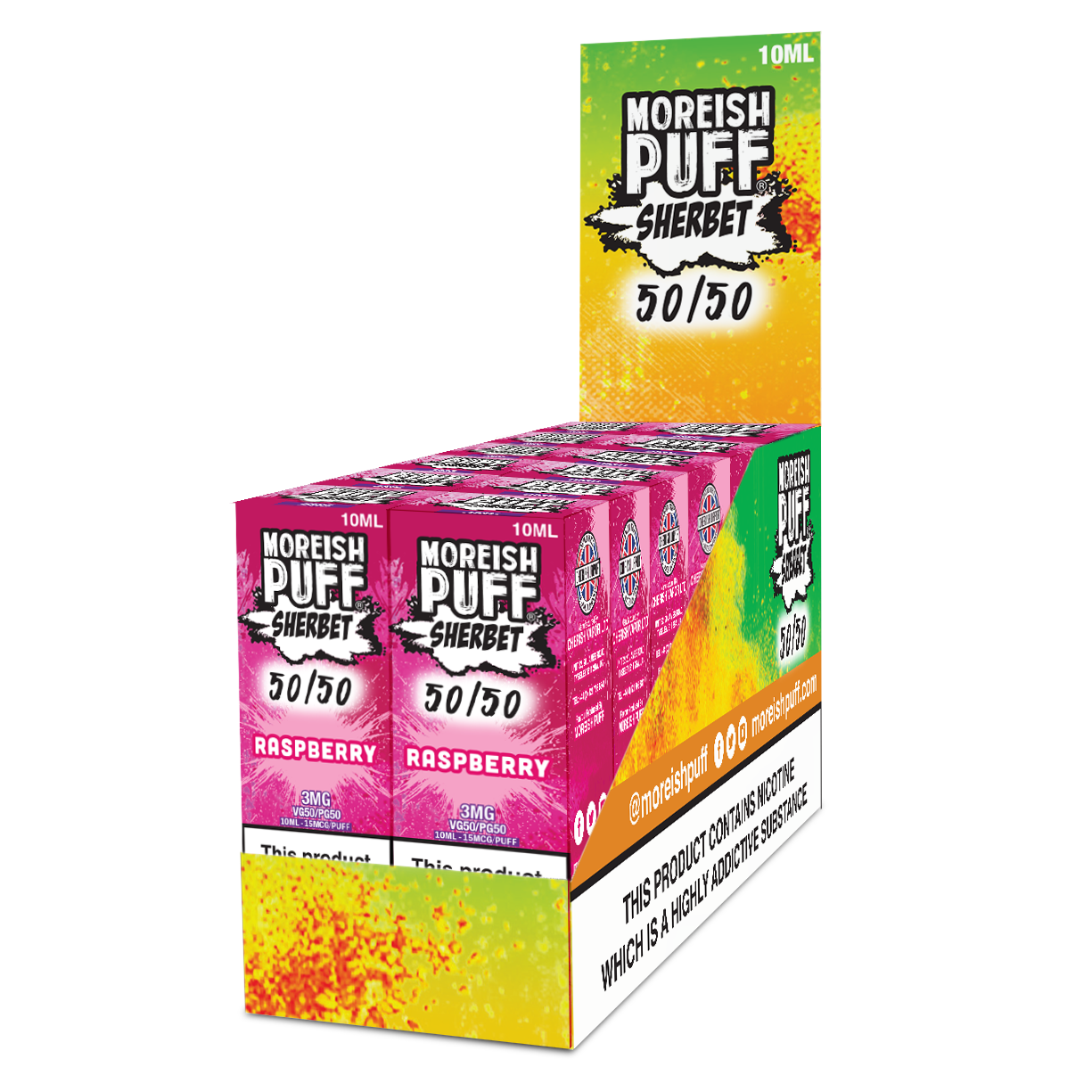 Moreish Puff Sherbet 50/50: Raspberry Sherbet 10ml E-Liquid