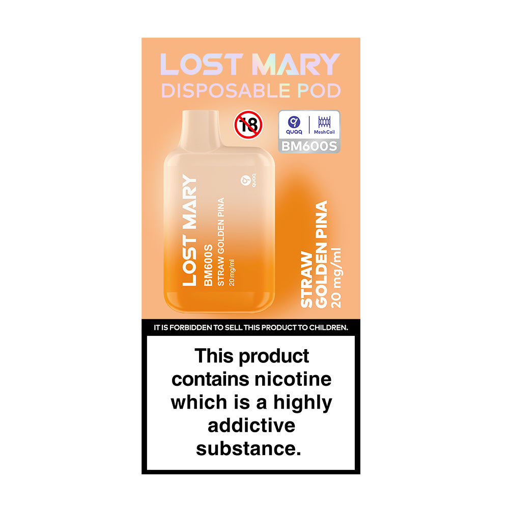 Lost Mary BM600S Disposable Vape Device - Straw Golden Pina