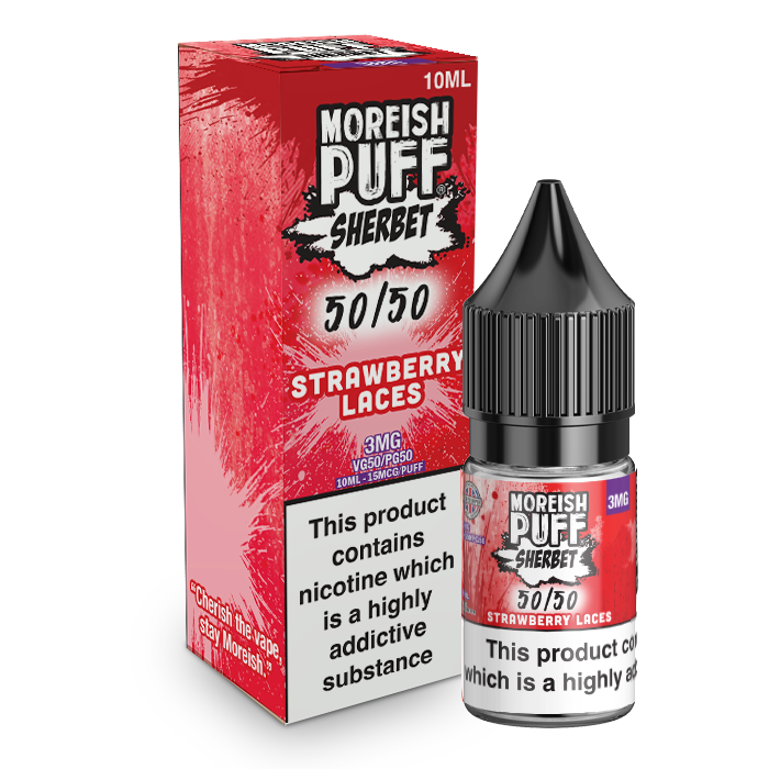 Moreish Puff Sherbet 50/50: Strawberry Laces Sherbet 10ml E-Liquid