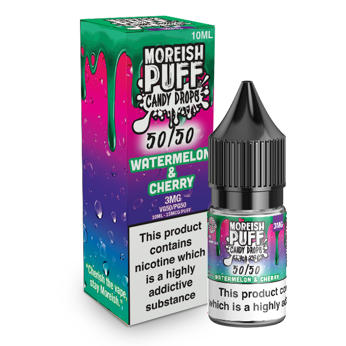 Moreish Puff Candy Drops 50/50: Watermelon and Cherry Candy Drops 10ml E-Liquid 3mg